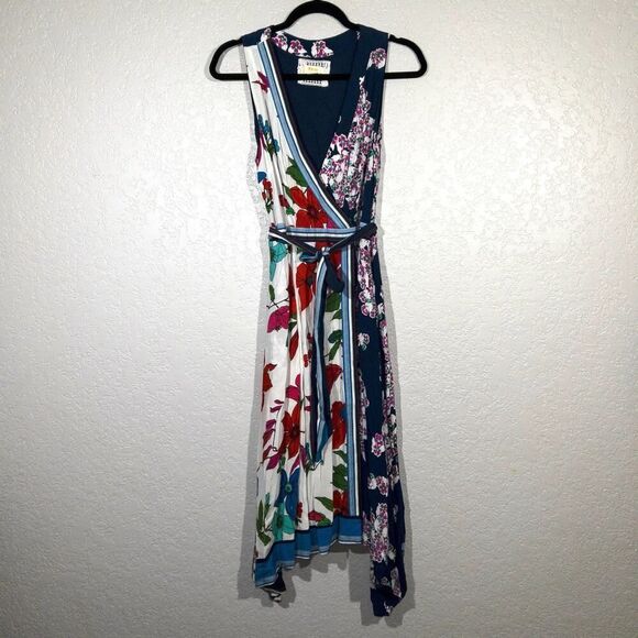 Maeve x Anthropologie Blue Botanica Floral Faux Wrap Dress Size 8 - Picture 2 of 10